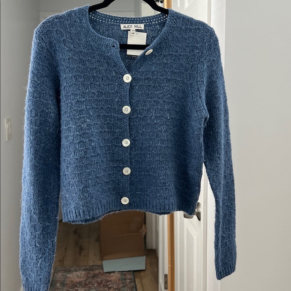 ALEX MILL Merino Wool Knit Relaxed Button Down Cardigan Sweater Slate Blue XS